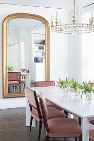 Elegant, classic model with curved backrest and open armrests. White Lacquer Dining Table With Pink Velvet Chairs Contemporary Dining Room