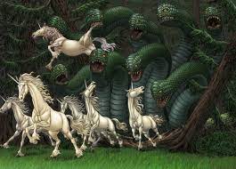 Group Of Unicorns Running Away From Monster Artwork Kentaro Miura Berserk Monster Artwork Kentaro Miura