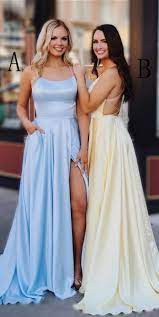 A Line Spaghetti Straps Criss Cross Back Light Blue Prom Dress With Pockets Split Lpd096 Light Blue Prom Dress Baby Blue Prom Dresses Prom Dresses Blue