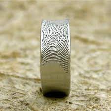 Concave Finger Print Ring In 14k White Gold With Cool Matte Etsy Fingerprint Wedding Bands Fingerprint Wedding Wedding Bands