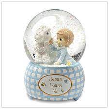 Personalized christian baby dedication ideas and gift recommendations. Precious Moments Musical Water Globe Blue Baby Gifts