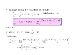 Dalam kimia, tekanan parsial mengacu pada tekanan yang diberikan setiap gas dalam campuran gas terhadap lingkungannya, seperti tabung sampel, tangki udara penyelam, atau batas atmosfer. Turunan Parsial Materi Kalkulus Ii Turunan Parsial Misalkan