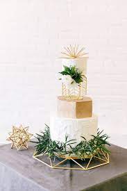 Geo Cake Displays And Stands In Gold Metallic Wedding Cakes Modern Wedding Cake Geometric Wedding Decor