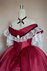 Victorian Prom Dress Victorian Ball Gown Burgundy Satin White Lace And Velvet Ribbon With Bertha Model Giorgia 1860 Victorian Ball Gowns Ball Gowns Victorian Gown
