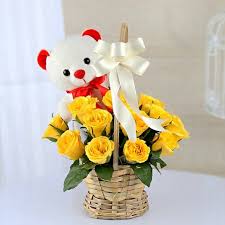 Paired with flowers, chocolates and more these teddy bears are the fun gift available for delivery for every occasion! Online Flower Gift Delivery Asansol Lovely Yellow Roses Teddy Bear