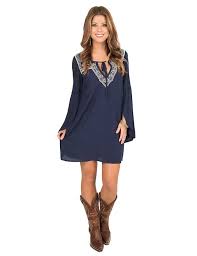 Flying Tomato Women S Navy With Cream Embroidery Long Bell Sleeve Shift Dress Cavender S Cowgirl Dresses Beauty Clothes Western Dresses For Women