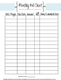 Free Printable Bill Chart Bill Planner Bill Calendar
