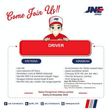 Cari lowongan kerja, dapatkan disini info loker terbaru july 2021 yang sesuai dengan lokasi, pendidikan, keahlian dan minat anda. Segera Dibutuhkan Driver Jne Mekar Perdana Bantul Loker Swasta