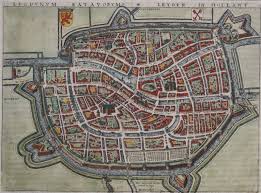 Lodovico Guicciardini 1521 1589 Kopergravure Een Handgekleurde Topografische Kaart Van Leiden Lugdunum Batavoru Stadsplattegronden Oude Stad Oude Kaarten