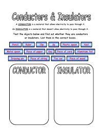 Conductors And Insulators Worksheet Science Electricity Insulators And Conductors Science Lessons