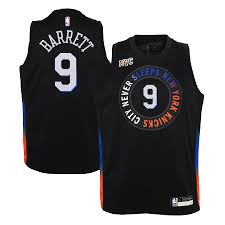The new york knicks today unveiled their city edition alternate jersey, which features the new york city skyline as the central design element and a symbol of the diverse cultures united across new york city. Youth Nike Rj Barrett Black New York Knicks 2020 21 Swingman Jersey City Edition