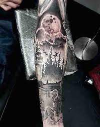 Full Sleeve Moon Lake Tattoo Design For Males Lake Tattoo Moon Tattoo Sleeve Tattoos