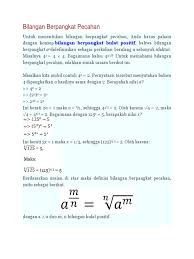 Notasi bilangan berpangkat adalah an yang berarti perkalian bilangan a secara berulang sebanyak n. Bilangan Berpangkat Pecahan