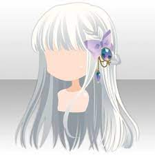 Ribbon On Braided Straight Long Hair Ver A White Hair Illustration Long Straight Hair Chibi Hair