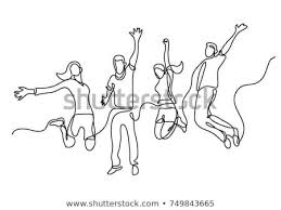 Continuous Line Drawing Of Four Jumping Happy Team Members Continuous Line Drawing Line Drawing Line Art Drawings