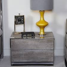 Our white and black styles in compact or round come with drawer facility to stash your belongings, while exuding an impeccable finish to your. Driscol Grey Elm Wood Chrome Floating 2 Drawer Bedside Table
