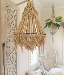 Large Boho Wooden Bead Chandelier Pendant Light Shade Hanging Lamp Beaded Chandelier Wooden Bead Chandelier Pendant Light Shades