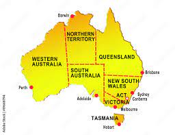 Australia Main Cities Map Map Of Australia Showing Eight States Major Cities Stock Illustration |  Adobe Stock