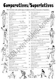 Comparative adjectives are used to compare 2 things and superlative adjectives are used to in this post we list our top five game ideas to teach comparative and superlative adjectives. Students Have To Fill In 45 Blanks With Positive Comparative Or Su Comparative And Superlative Adverbs Comparative Adjectives Worksheet Comparative Adjectives