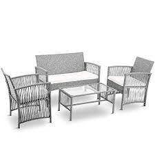 Merax 4 Pc Rattan Patio Furniture Set Wicker Conversation Set Garden Lawn Indoor Outdoor S Patio Furniture Sets Outdoor Patio Furniture Rattan Garden Furniture