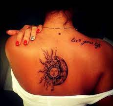 Awesome Upper Back Sun Tattoo For Girls Tattoos For Women Best Tattoos For Women Sun Tattoo Ideas Sun Tattoo Designs