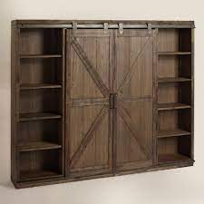 Yxmy artisasset american country style sliding single barn door with 2 drawers vintage wood cabinet. Wood Farmhouse Barn Door Bookcase Barn Door Bookcase Furniture Home Decor