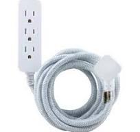 Cordinate 10' Outlet Extension Cord Gray/White: Indoor Flat 10 ft, 3  Outlets, 16 AWG, ETL Listed