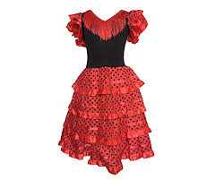 Rapido da indossare, morbido e fasciante. La Senorita Spagnolo Flamenco Vestito Costume Bambine Rosso Nero