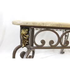 40 w drum coffee table guanacaste wood veneer inset top modern bronze iron legs. Vintage Marble And Glass Top Wrought Iron Coffee Table Chairish