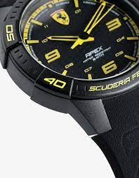 Water resistant at 5 atm/50 meters/165 feet. Ferrari Apex Quartz Watch With Silicone Strap And Yellow Details Man Ferrari Store
