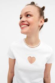 Tops Womens Monki Cropped T Shirt Love Heart Cut Out Alltechhunt