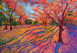 Impressionistic Colors And Brush Strokes Dance Together In A Meshwork Of Ever Changing Fall Colors Cascad Original Landscape Painting Shadow Painting Painting