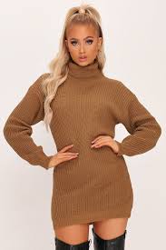 Zara plain high neck sweater. Camel Roll Neck Jumper Dress Knitwear Knitted Dress I Saw It First