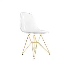 Dsr Plastic Molded Eiffel Dining Chair Gold Legs And Clear Seat Dining Chairs Plastic Dining Chairs Acrylic Desk Chair
