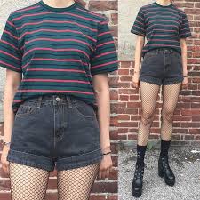 New 90s Kids Unisex Green Striped Loose Tee Ultra Soft Soft Grunge Outfits Hipster Outfits Grunge Outfits