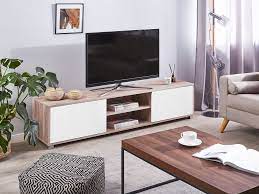 Économisez 5 % avec coupon. Meuble Tv Blanc Et En Bois Clair Lincoln Beliani Fr