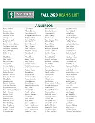 Ivy Tech Community College Fall 2020 Dean's List