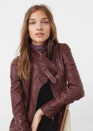 Zip Detail Leather Biker Jacket Women Mango Usa Burgundy Leather Jacket Biker Jacket Leather Jackets Women