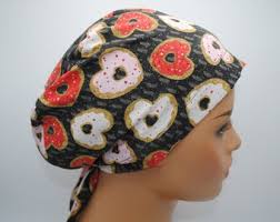 Heart Donut Surgical Scrub Cap: Cotton Nurse Doctor Hat, Tie Back