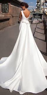 Charming Satin Bateau Neckline Mermaid Wedding Dresses With Detachable Train Satin Mermaid Wedding Dress Mila Nova Wedding Dress Wedding Dress Inspiration