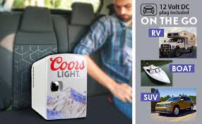 Amazon Com Coors Light Cl04 Personal 6 Can Ac Dc Portable Mini Fridge Thermoelectric Cooler For Home Dorm Bedroom Car Boat Beverages Snacks Skincare Cosmetics Medication 4 Liters Gray Kitchen Dining