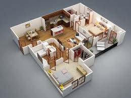 Concept 3d Floor Plans In Different Layout For One Storey And 2 Story House Ideas Complete With Materials One Bedroom House 3d House Plans Bedroom House Plans