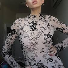 Check spelling or type a new query. Dragon Floral Print Nude Mesh Bodysuit Women Sexy Body Suit Tops Turtleneck Long Sleeve Bodysuits Spring Buy At The Price Of 11 43 In Aliexpress Com Imall Com