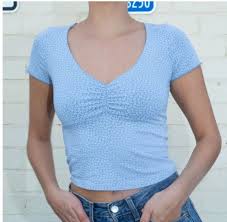 Brandy Melville Blue Floral Short Sleeve Tee Gina Top Soft And Stretchy Fitted Tee In Light Blue Wi Brandy Melville Outfits Blue Top Outfit Really Cute Outfits