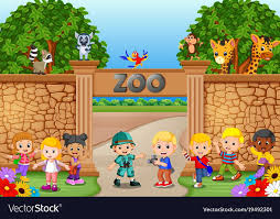 Illustration Of Kids Playing At The Zoo With Zookeeper And Animal Download A Free Preview Or High Quality Adobe Illustrator Kids Zoo Zoo Pictures Kids Playing