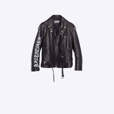 Balenciaga Soft Calfskin Graffiti Logo Biker Jacket Balenciaga Graffiti