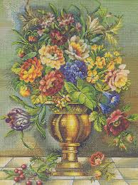 Cross stitch flowers in vase. Vase Of Flowers Cross Stitch Kit By Eva Rosenstand