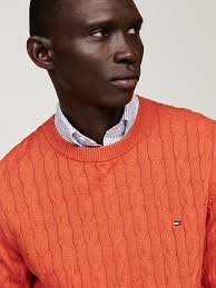 Cable Knit Crew Neck Jumper Orange Tommy Hilfiger New Releases