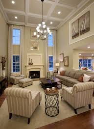 The Box In The Open Space Above The Opening High Ceiling Living Room Family Room Design Livingroom Layout