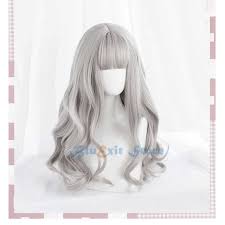 Long hair with bangs complements any fashionable look. Harajuku Light Gray Lolita Wig Women Long Curly Hair Grey Body Wave Fringe Bangs Adult Chic Girls Cosplay Daily Wear Aliexpress
